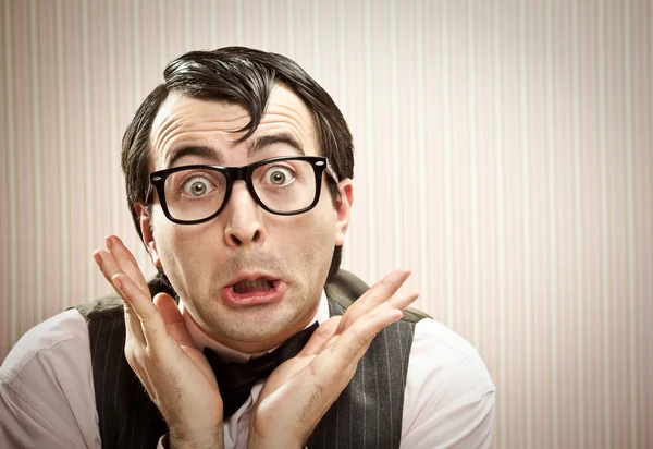 Nerd man funny expression close up — Stock Photo, Image