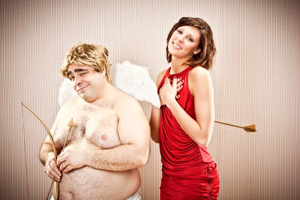 Sabia Cupido enamorarse de hermosa mujer para el día de San Valentín —  Fotos de Stock