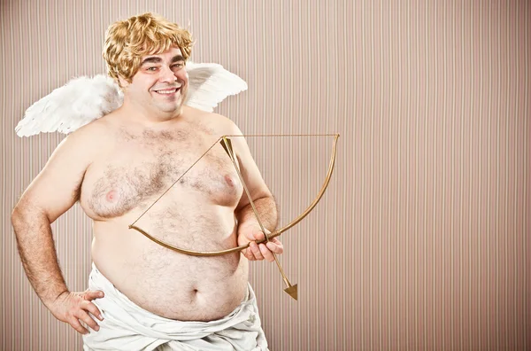 Grasso amore biondo cupido con arco e freccia ritratto per San Valentino — Foto Stock