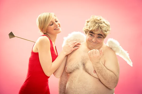 Cupido met zijn nieuwe liefde vriendin kreeg door pijl voor Valentijn — Stockfoto