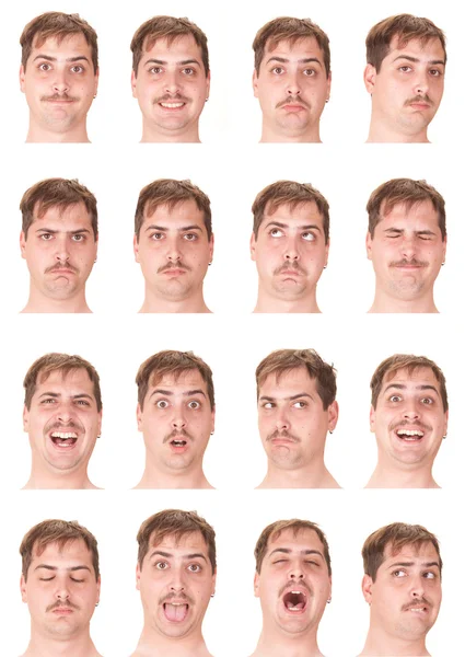 Red head mustache young caucasian man collection set of face expression like happy, sad, angry, surprise, yawn isolated on white — 스톡 사진