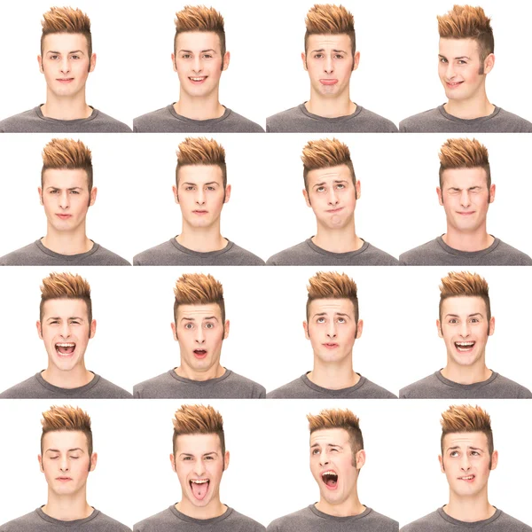 Red head casual young caucasian man collection set of face expression like happy, sad, angry, surprise, yawn isolated on white — ストック写真