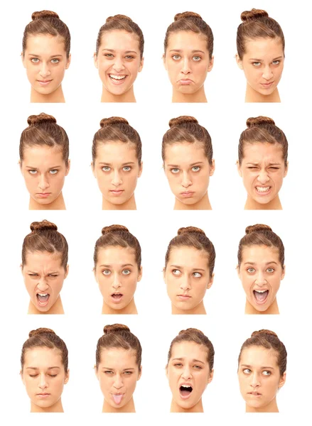 Red head young  caucasian woman collection set of face expression like happy, sad, angry, surprise, yawn isolated on white — ストック写真