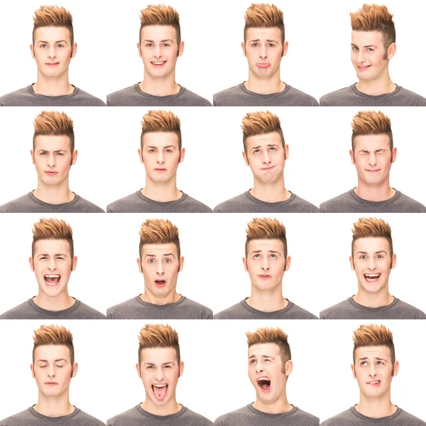 Red head casual young caucasian man collection set of face expression like happy, sad, angry, surprise, yawn isolated on white Royalty Free Stock Images