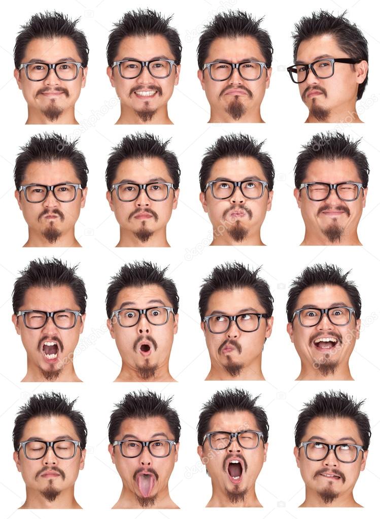Nerd glasses black and beard young asian man collection set of - Main Image