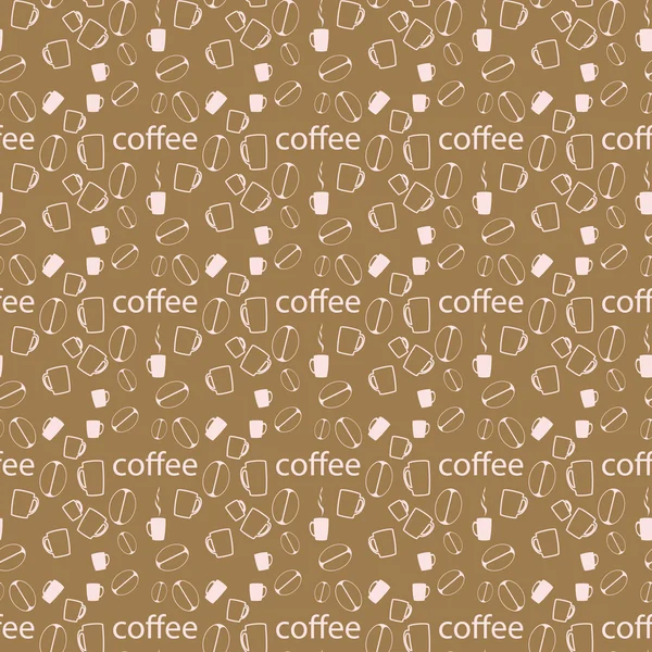 Fondo sin costuras con granos de café y tazas. Ilustración vectorial. — Vector de stock