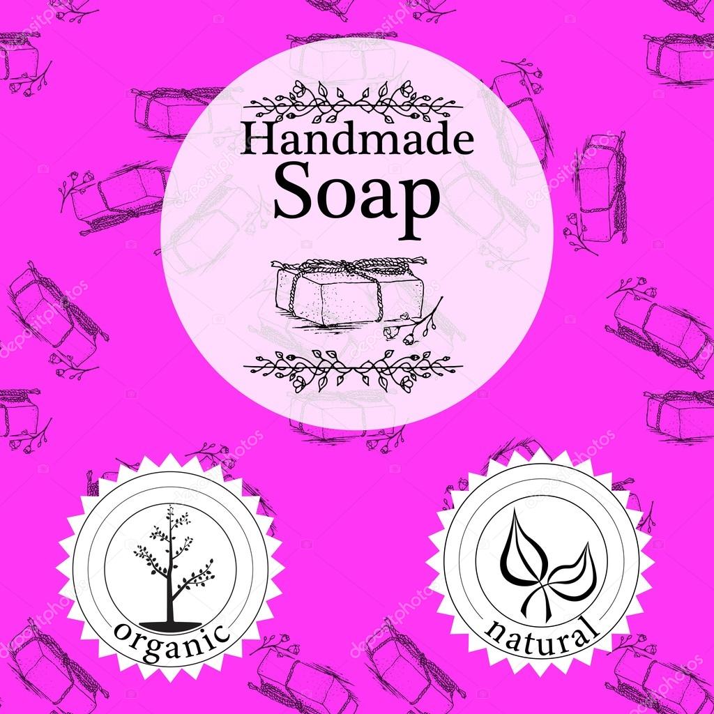 Vector set of seamless patterns, labels and logo design templates for hand made soap packaging and wrapping paper