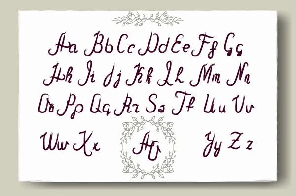 Handgetekend alfabet geschreven met penseel. Volledige versie — Stockvector