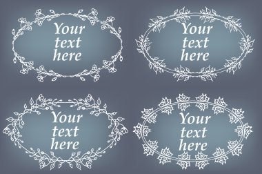 Elle çizilmiş çerçeveler vektör kümesi. Sayfa süslemeleri ile çiçek öğeleri