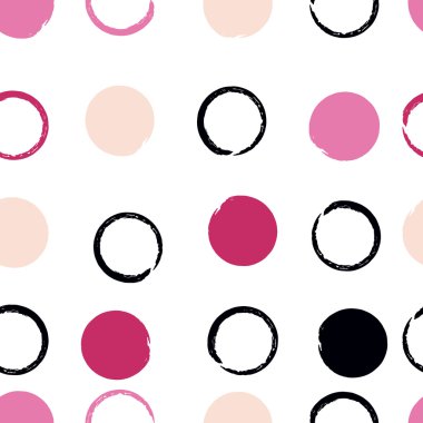 Cute vector seamless pattern . Brush strokes, circles.  Endless texture can be used for printing onto fabric or paper