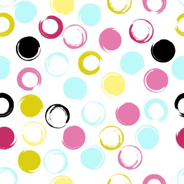 Sevimli vektör seamless modeli. Fırça darbeleri, daireler ve açıkları. Sonsuz doku kumaş ya da kağıt üzerine baskı için kullanılabilir