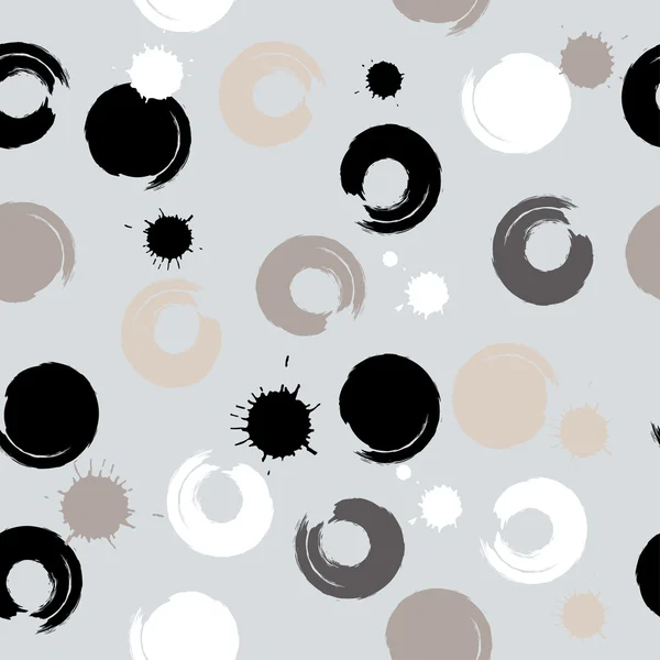 Cute vector geometric seamless pattern. Brush strokes. Polka dots and blots. Hand drawn grunge texture. Abstract forms. Endless texture can be used for printing onto fabric or paper — Stock Vector