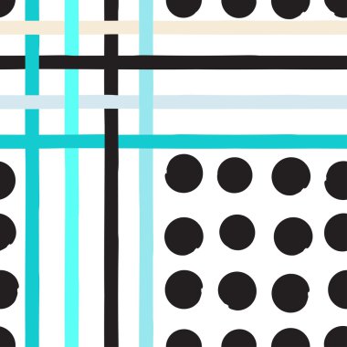 Sevimli vektör geometrik seamless modeli. Lekeli ve çizgili. Fırça darbeleri. El doku çekilmiş. Soyut formları. Sonsuz doku kumaş ya da kağıt üzerine baskı için kullanılabilir