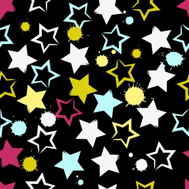 Sevimli vektör geometrik seamless modeli. Fırça strokesand yıldız ve lekeleri. El doku çekilmiş. Soyut formları. Sonsuz doku kumaş ya da kağıt üzerine baskı için kullanılabilir