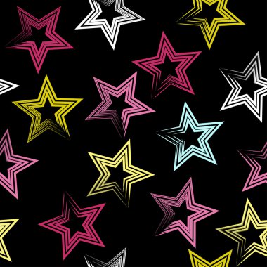 Sevimli vektör geometrik seamless modeli. Fırça darbeleri ve yıldız. El doku çekilmiş. Soyut formları. Sonsuz doku kumaş ya da kağıt üzerine baskı için kullanılabilir