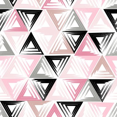 Sevimli vektör geometrik seamless modeli. Fırça darbeleri, üçgenler. El doku çekilmiş. Soyut formları. Sonsuz doku kumaş ya da kağıt üzerine baskı için kullanılabilir