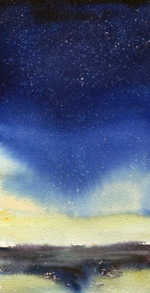 Prostor ručně malované akvarel pozadí. Abstraktní galaktická malba. Vesmírná textura s hvězdami. Noční obloha — Stock fotografie