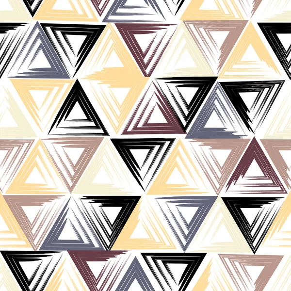 かわいいベクトル幾何学的シームレス パターン。ブラシ ストローク、三角形。手には、グランジ テクスチャが描画されます。フォームを抽象化します。無限テクスチャ布や紙の上に印刷されます。 — ストックベクタ
