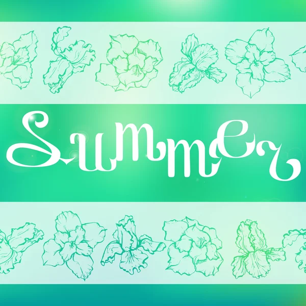 Καλοκαίρι γράμματα σε φόντο με λουλούδια. Διάνυσμα banner. — Διανυσματικό Αρχείο