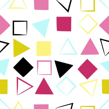 Sevimli vektör seamless modeli. Kareler, üçgen, fırça darbeleri. Sonsuz doku kumaş ya da kağıt üzerine baskı için kullanılabilir