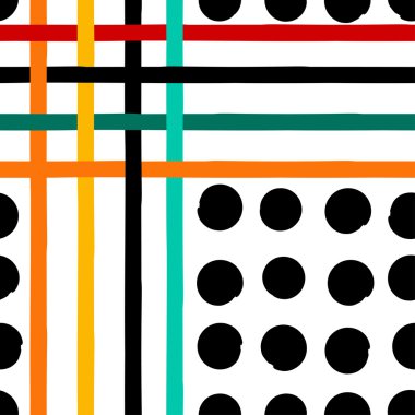 Sevimli vektör geometrik seamless modeli. Lekeli ve çizgili. Fırça darbeleri. El doku çekilmiş. Soyut formları. Sonsuz doku kumaş ya da kağıt üzerine baskı için kullanılabilir