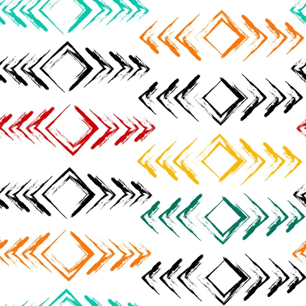 かわいいベクトル幾何学的シームレス パターン。ブラシ ストローク、矢印。手には、グランジ テクスチャが描画されます。フォームを抽象化します。無限テクスチャ布や紙の上に印刷されます。 — ストックベクタ