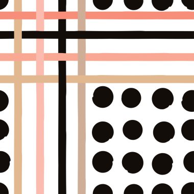 Sevimli vektör geometrik seamless modeli. Lekeli ve çizgili. Fırça darbeleri. El doku çekilmiş. Soyut formları. Sonsuz doku kumaş ya da kağıt üzerine baskı için kullanılabilir