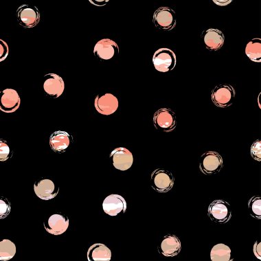 Sevimli vektör geometrik dikişsiz desen. Fırça darbeleri. Polka noktaları daire ve lekeler. El çizilmiş grunge doku. Soyut formlar. Sonsuz doku kumaş veya kağıt üzerine yazdırmak için kullanılabilir