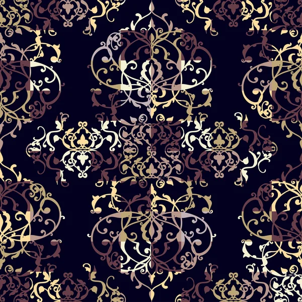 Motif vectoriel abstrait sans couture avec ornements géométriques et floraux, fleurs stylisées, points, flocons de neige et dentelle. Style arabe vintage . — Image vectorielle