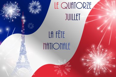 Vector illustration, card, banner or poster for the French National Day, Bastille Day. The inscription in French, English translation Fourteenth of July, National Day clipart