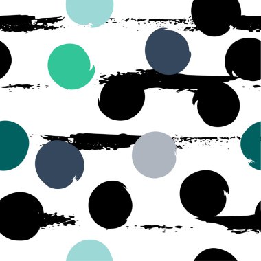 Sevimli vektör seamless modeli. Fırça darbeleri, daireler. Çizgili ve elle çizilmiş daireler. Sonsuz doku kumaş ya da kağıt üzerine baskı için kullanılabilir.