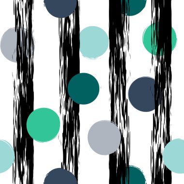 Sevimli vektör seamless modeli. Fırça darbeleri, daireler. Çizgili ve elle çizilmiş daireler. Sonsuz doku kumaş ya da kağıt üzerine baskı için kullanılabilir.