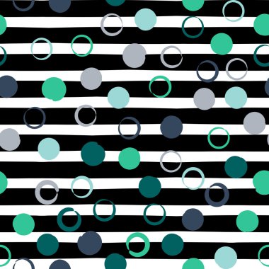 Sevimli vektör seamless modeli. Fırça darbeleri, daireler. Çizgili ve elle çizilmiş daireler. Sonsuz doku kumaş ya da kağıt üzerine baskı için kullanılabilir.