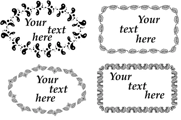 Vektorsatz von handgezeichneten Rahmen. Seitendekorationen mit floralen und geometrischen Elementen — Stockvektor