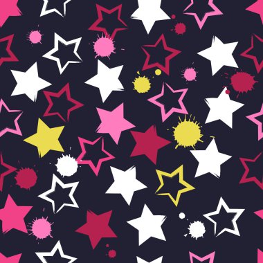 Sevimli vektör dikişsiz desen . Fırça darbeleri, yıldızlar ve lekeler. Sonsuz doku kumaş veya kağıt üzerine yazdırmak için kullanılabilir