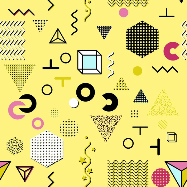 Trendy geometrik öğeleri memphis kartları, seamless modeli. Retro tarzı doku. Modern soyut tasarım poster, kapak, kart tasarımı