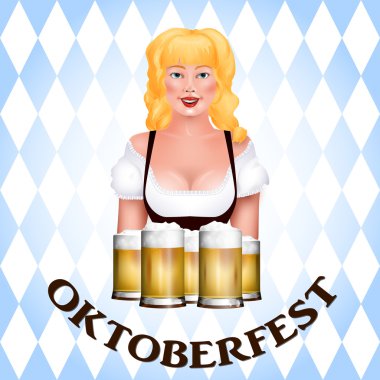 Güzel sarışın kız bir bira ile. Oktoberfest poster