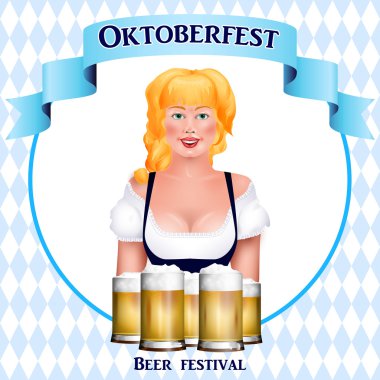 Güzel sarışın kız bir bira ile. Oktoberfest poster