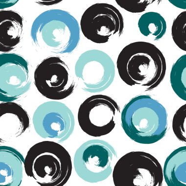 Sevimli vektör geometrik dikişsiz desen. Fırça darbeleri daireler, polka noktaları. El çizilmiş grunge doku. Soyut formlar. Sonsuz doku kumaş veya kağıt üzerine yazdırmak için kullanılabilir
