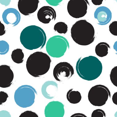 Sevimli vektör geometrik dikişsiz desen. Fırça darbeleri daireler, polka noktaları. El çizilmiş grunge doku. Soyut formlar. Sonsuz doku kumaş veya kağıt üzerine yazdırmak için kullanılabilir