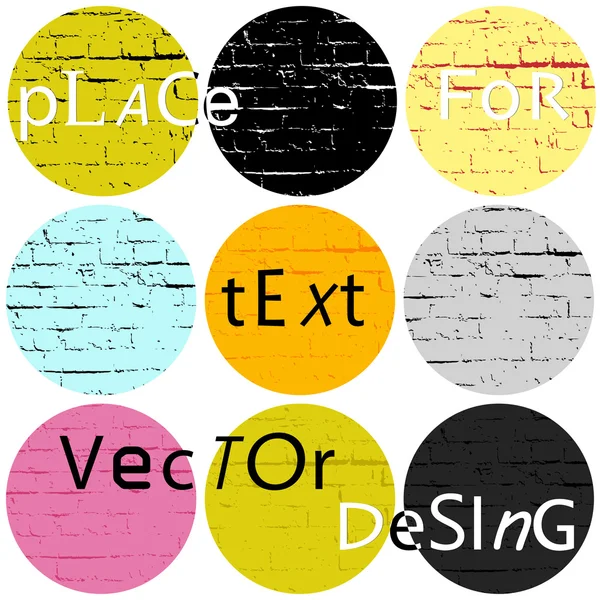 Set of different Grunge circles with place for your text. vector illustration. Brick wall background — Stock Vector