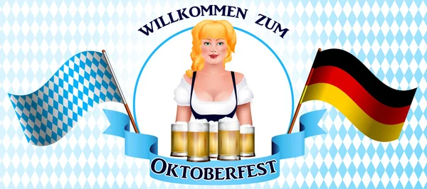 Красивая блондинка с пивом. Плакат Октоберфеста — стоковый вектор
