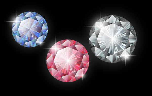 Diamants vectoriels. Rubis, saphir et diamant sur fond noir . — Image vectorielle