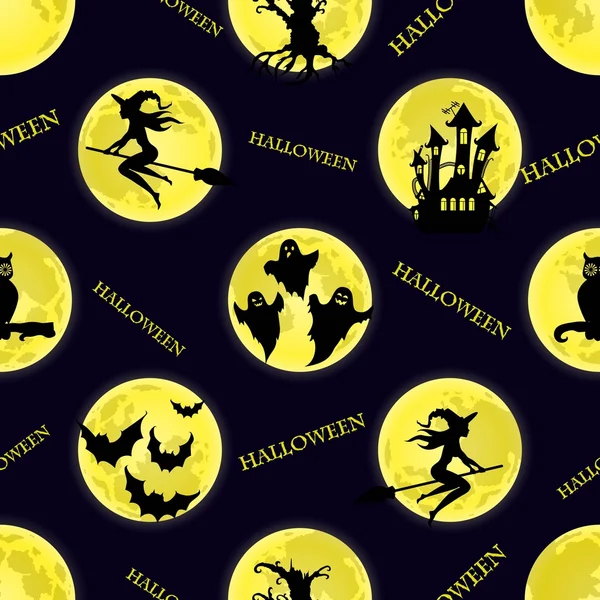 Patrón sin costura vectorial para Halloween. Bruja, fantasma, murciélago, luna , — Archivo Imágenes Vectoriales