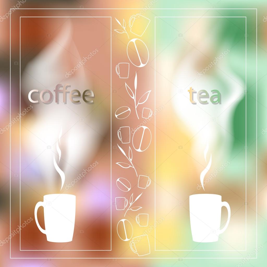 coffee time card with a cup of tea on a background of city dawn written on glass