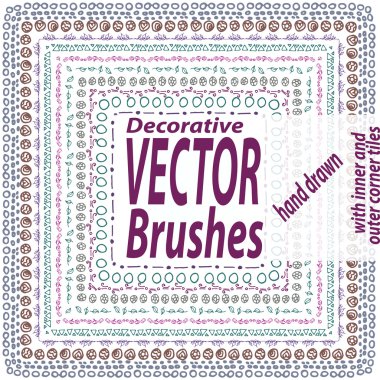 10 el kümesi dekoratif vektör fırçalar iç ve dış köşe döşemeleri ile çizilmiş. Bölücüler, kenarlıklar, süsler