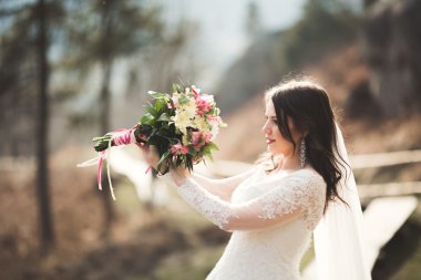 Güzel gelin kaya güzel manzaralı yakınındaki poz