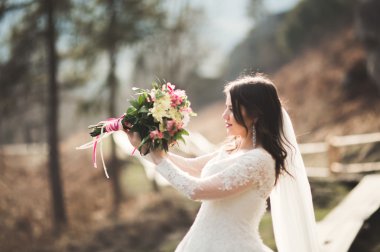 Güzel gelin kaya güzel manzaralı yakınındaki poz