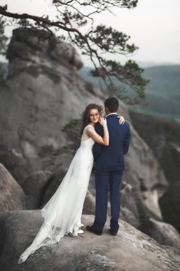 Öpüşme ve sarılma muhteşem evlilik çift Gösterim çarpıcı uçurum yakın: