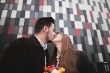 Modern cam bina yakın poz zarif güzel Çift